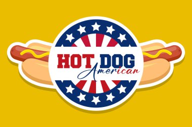 Sosisli sandviç vektörü amblemi sosisli hardal çizimi