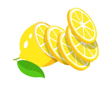 Limon sarısı dilimlenmiş limon illüstrasyon vektör narenciye dilimleri taze limon narenciyesi ve yaprak