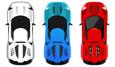 Süper araba kırmızı beyaz üst görünüm illüstrasyonu