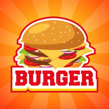 Hamburger Yiyecekleri Yüzen Çizgi Film Vektör Simgesi İllüstrasyonu. Gıda Obje Simgesi İzole edilmiş Premium Vektörü. Düz Retro Biçimi