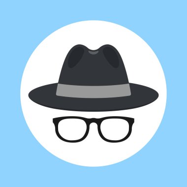 Casus simgesi. İnterneti gizlice Incognito modunda tarayın. VPN. Sanal özel ağ. Beyaz arkaplanda vektör simgesi izole edildi