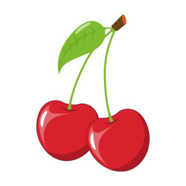 Beyaz arka planda çizgi film tarzında kiraz. Vektör illüstrasyonu