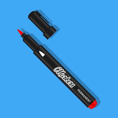 Mavi arkaplan illüstrasyonunda Kırmızı İşaretleyici Ofisi arzı