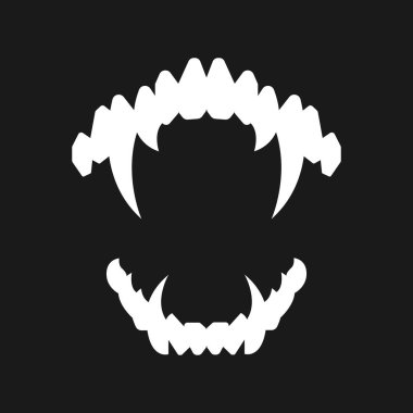 Vampir dişleri canavar dişi vektörü siyah arka planda izole edilmiş.