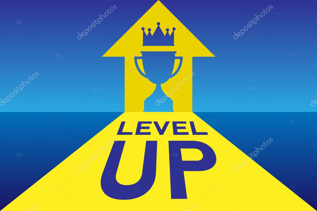 Level Up template style premium Cup Trophy Crown Win vector