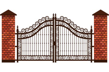 Dövülmüş metal kapı tuğla sütunları vektörü