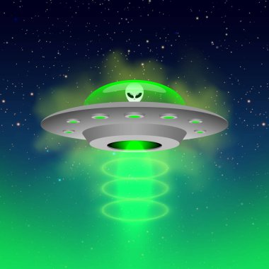 Gökyüzündeki UFO uzay gemisi galaksi keşfi, dünya dışı medeniyet, uçan daire, UFO gözlemi, gelecekteki uzay aracı, bilim kurgu konsepti