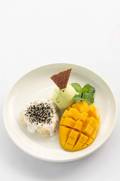 Манго Липким Рисом Знаменитым Тайским Десертом Пандан — стоковое фото