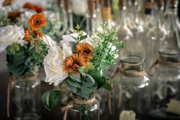 Bouquet Fleurs Romantique Arrangement Détail Sur Table Fête Mariage — Photo