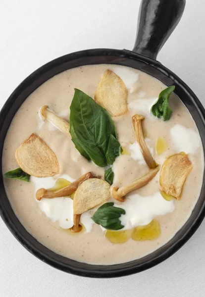 Gourmet Creme Aus Pilzsuppe Schüssel Auf Weißem Hintergrund Stockbild