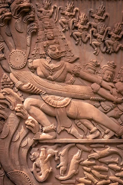 Angkor Stylu Repliki Dekoracyjne Ścienne Rzeźby Sim Żniwa Kambodży — Zdjęcie stockowe