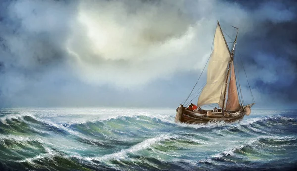 Панорамный Мыс Старыми Рыбацкими Лодками Пожарными Цифровые Картины Маслом Морской — стоковое фото
