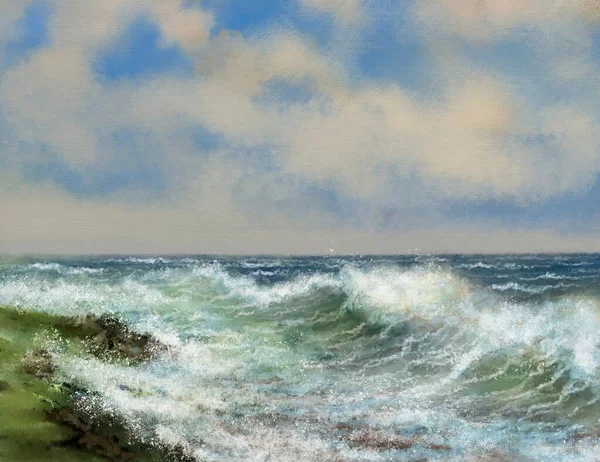 Oil paintings sea landscape, waves on the sea