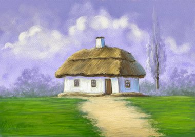 Old house in the countryside, oil paintings rural landscape, artwork