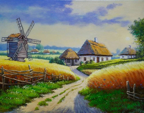 Peintures Huile Paysage Rural Champ Blé Doré Beaux Arts Oeuvre — Photo
