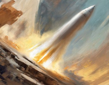 Mars gezegeni. Roket fırlatma, doku boyası, konsept, uzay gemisi ve gezegen, uzaydaki yabancı gezegen. Yağlı boya tabloları, konsept çizimleri, desen boyaları.