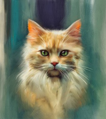 Bir kedinin yakın portresi, tamamen kurgusal karakter, yağlı boya tabloları, güzel sanatlar, sanat eserleri.