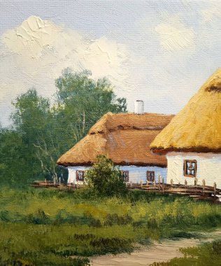 Petrol tabloları kırsal alan, köy köyündeki geleneksel evler, köydeki kırsal alan.