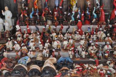 NAPLES, ITALY - CIRCA AUGUST 2020: Nativity figurines in Via San Gregorio Armeno