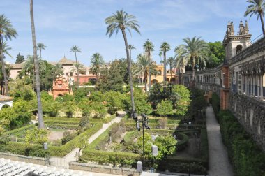 SEVILLA, İspanya - 20 AĞUSTOS 2023: Kraliyet Alcazar Sarayı