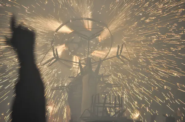 stock image Cavallo di fuoco translation Horse of fire celebrations fireworks display in Ripatransone, Italy