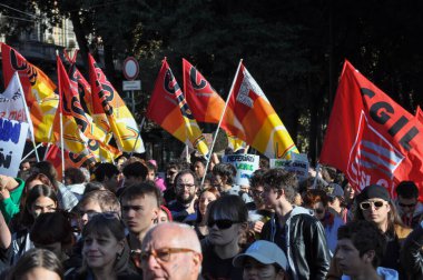 TURIN, ITALY - OCTOBER 11, 2024: Fridays for Future FFF School strike for climate clipart