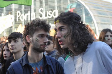 TURIN, ITALY - OCTOBER 11, 2024: Fridays for Future FFF School strike for climate clipart