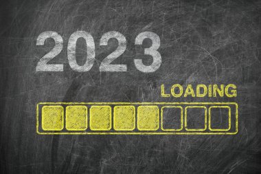 Chalkboard 'da 2023 Yılbaşı Yüklemesi İlerleme Çubuğu Ekstrem Yakın Çekim