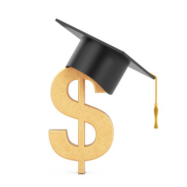 Mezuniyet akademik kaptanı beyaz arka planda Altın Dolar tabelasını aştı. 3d Hazırlama 