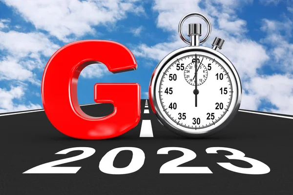 Концепция Нового 2023 Года Секундомер Подписать 2023 Новый Год Дорога — стоковое фото
