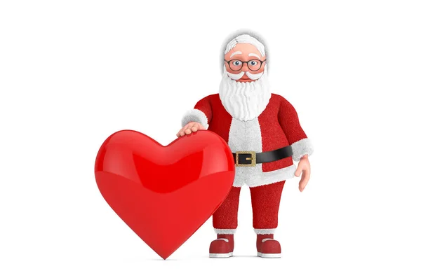 Cartoon Cheerful Santa Claus Granpa Mit Rotem Herz Auf Weißem — Stockfoto