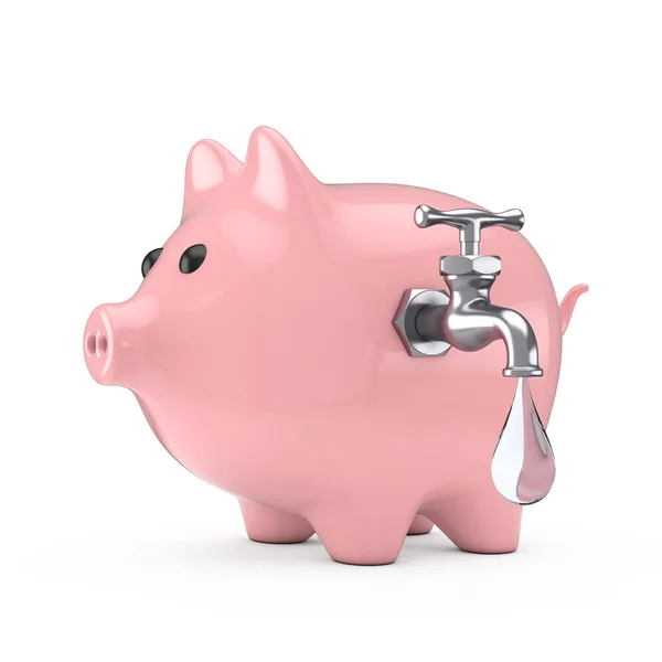 Conceito Economia Água Piggy Bank Com Torneira Água Gota Água — Fotografia de Stock