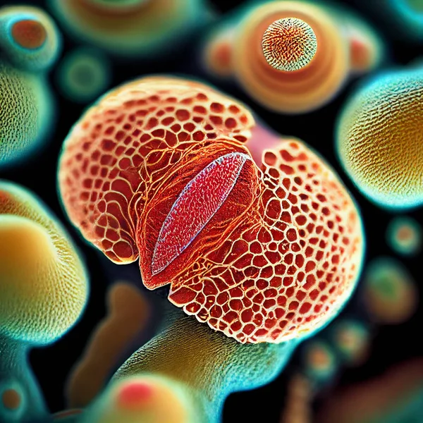 Microbiology Scientific Concept. Abstract Microbiology Microscopic View of Organic Substance, Bacterias, Cells or Microorganism Background extreme closeup. 3d Rendering