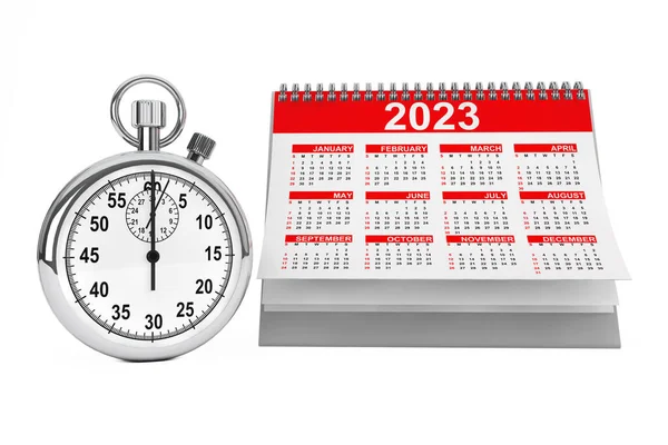 Calendario 2023 Años Con Cronómetro Sobre Fondo Blanco Renderizado —  Fotos de Stock