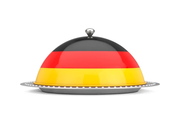 Tyska Livsmedelskonceptet Silver Plate Och Food Cover Restaurant Cloche Med — Stockfoto