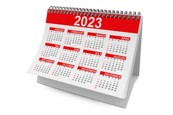 2023 Год Календарь Рабочего Стола Белом Фоне Рендеринг — стоковое фото