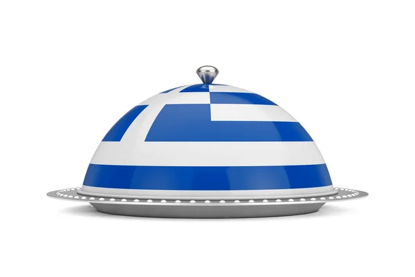 Griechenland Food Concept Silberteller Und Lebensmittelhülle Restaurant Cloche Mit Griechischer — Stockfoto