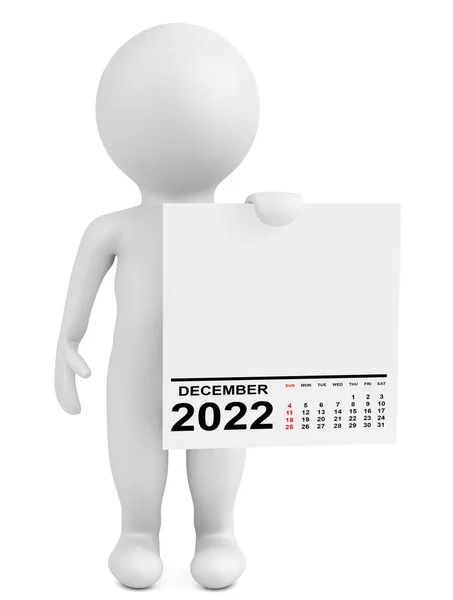 Character Holding Calendrier Décembre 2022 Année Sur Fond Blanc Rendu — Photo