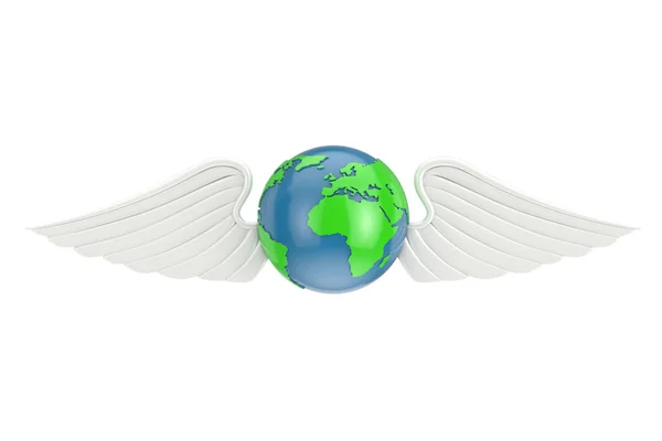 Земной Глобус Крыльями Ангела Белом Фоне Рендеринг — стоковое фото