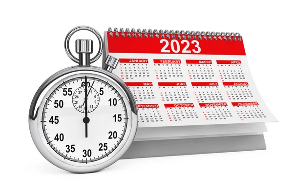 2023 Letni Kalendarz Stoperem Białym Tle Renderowanie — Zdjęcie stockowe