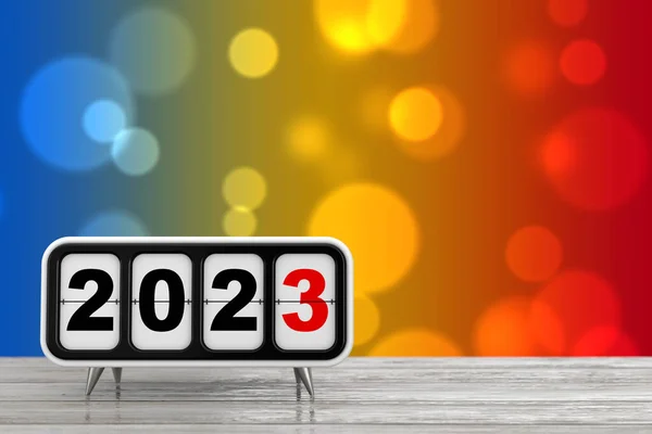 Ceas Retro Semnal Anul Nou 2023 Masă Din Lemn Redare — Fotografie, imagine de stoc