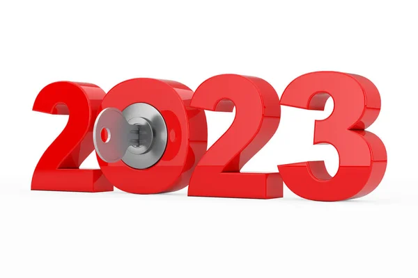 Νέο 2023 Έτος Είσοδος Κλειδί Λευκό Φόντο Απόδοση — Φωτογραφία Αρχείου
