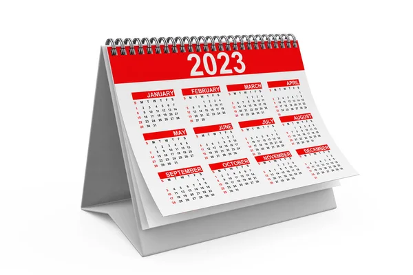 2023 Rok Desktop Kalendarz Białym Tle Renderowanie — Zdjęcie stockowe