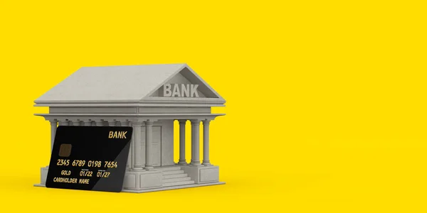 Concrete Bank Building Black Plastic Golden Credit Card Chip Yellow — Stock Photo, Image