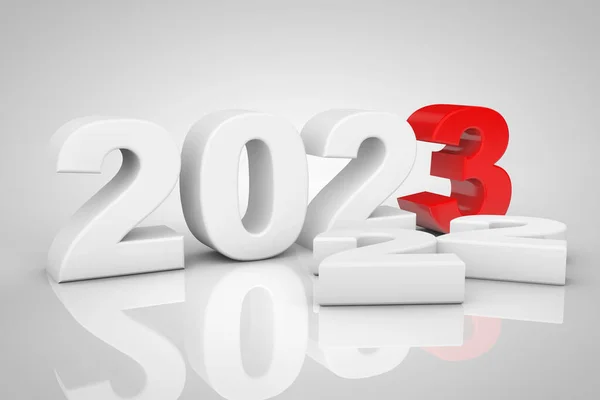 Nieuwjaar 2023 Teken Een Grijze Achtergrond Rendering — Stockfoto