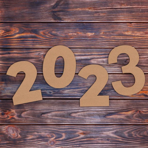 Κάρτα Αριθμούς 2023 Ευτυχισμένο Νέο Έτος Υπογράψτε Πάνω Από Ξύλινο — Φωτογραφία Αρχείου