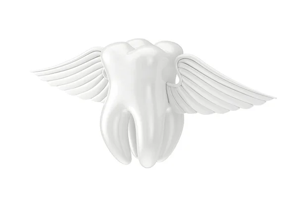 Zahn Mit Engelsflügeln Auf Weißem Hintergrund Darstellung — Stockfoto