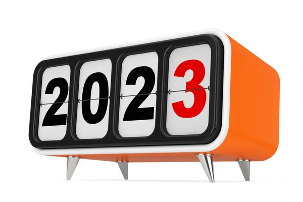 Ρετρό Flip Ρολόι 2023 Νέο Έτος Εγγραφείτε Ένα Λευκό Φόντο — Φωτογραφία Αρχείου