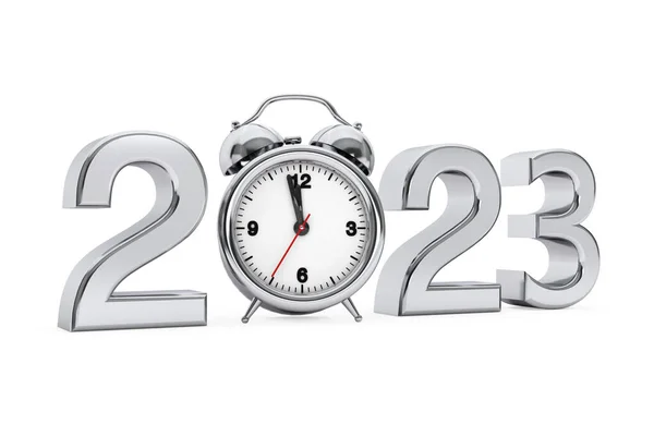 Nový Rok 2023 Koncept 2023 Ocelové Znamení Budíkem Bílém Pozadí — Stock fotografie