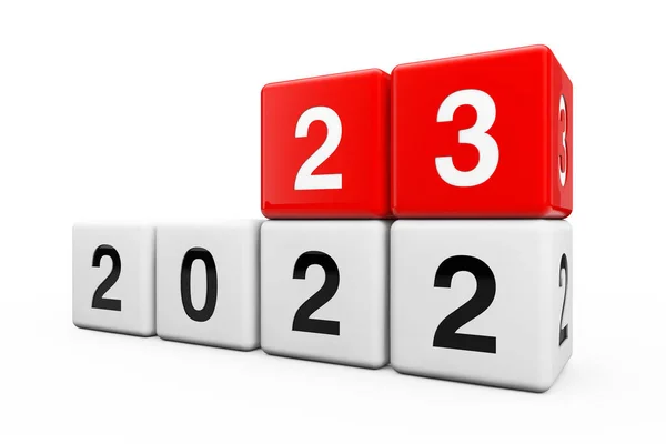 Blocks Transition Year 2022 2023 White Background Rendering — Stock Photo, Image